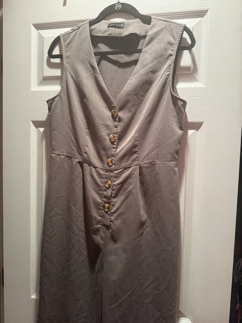 ❌SOLD❌SHEIN Olive Green Sleeveless Button-Front Wide-Leg Jumpsuit - Picture 3 of 6